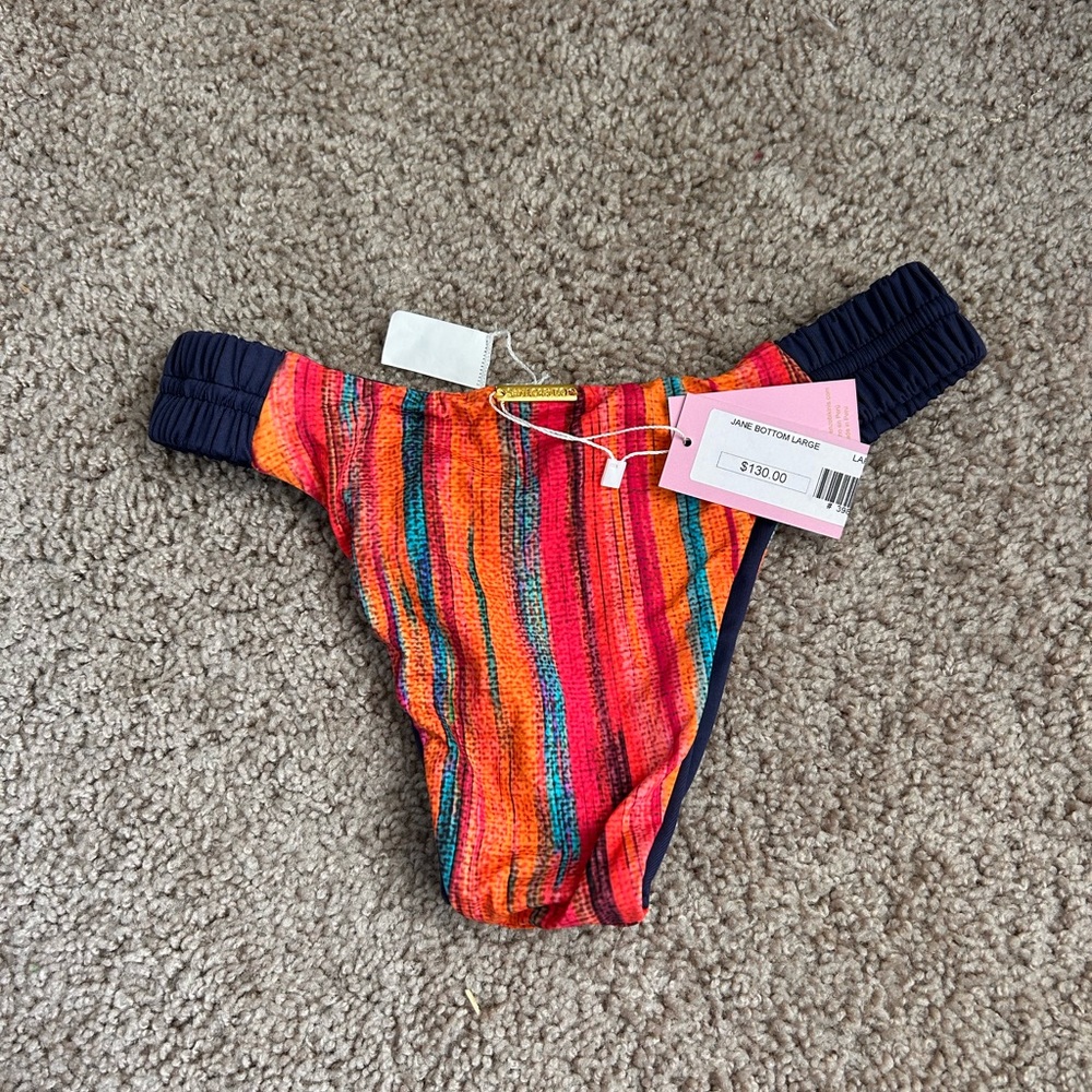 San Lorenzo Bright Striped Bikini Bottoms with Navy Sides - Picture 3 of 3